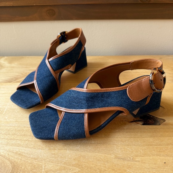 J MCLAUGHLIN JESSAMINE SLINGBACK HEELS SQUARE OPEN TOE ADJ TORTOISE BUCKLE 8 - Picture 1 of 11